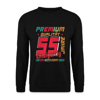 55 Jahre fünfundfünfzig Geburtstagsgeschenk 55. - Unisex Pullover - Schwarz - Vorne - Alina (178cm) & Michal (187cm)