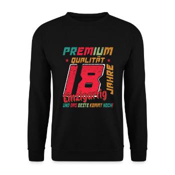 18 Jahre alt 18 Geburtstag 18 Jahre Geschenkidee - Unisex Pullover - Schwarz - Vorne - Alina (178cm) & Michal (187cm)