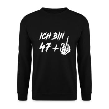 48. Geburtstag 47 + Mittelfinger 48 Jahre - Unisex Pullover - Schwarz - Vorne - Alina (178cm) & Michal (187cm)