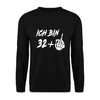 33. Geburtstag 32 + Mittelfinger 33 Jahre - Unisex Pullover - Schwarz - Vorne - Alina (178cm) & Michal (187cm)