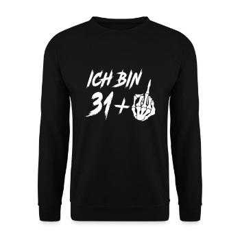 32. Geburtstag 31 + Mittelfinger 32 Jahre - Unisex Pullover - Schwarz - Vorne - Alina (178cm) & Michal (187cm)