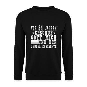 34 Jahre 34ter 34. Geburtstag Geschenk - Unisex Pullover - Schwarz - Vorne - Alina (178cm) & Michal (187cm)