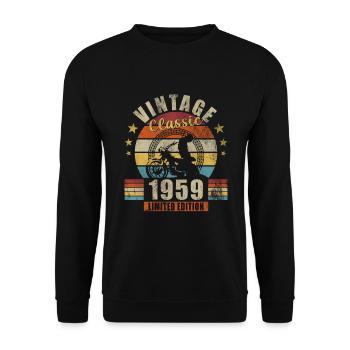 1959 Jubiläum Vintage Biker Motorrad Geschenk - Unisex Pullover - Schwarz - Vorne - Alina (178cm) & Michal (187cm)