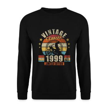 intage 1999 Motorrad Retro Jahrgang Geschenk - Unisex Pullover - Schwarz - Vorne - Alina (178cm) & Michal (187cm)