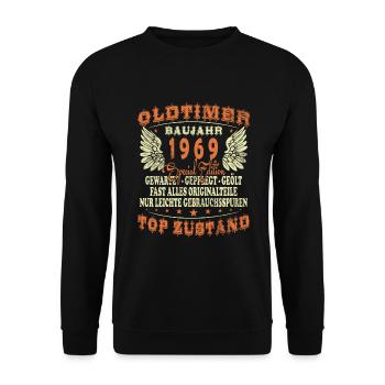 Oldtimer 1969 55. Geburtstag Geschenk Herren - Unisex Pullover - Schwarz - Vorne - Alina (178cm) & Michal (187cm)