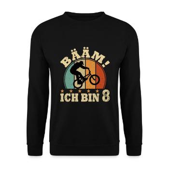 8 Geburtstag Bmx 8 Jahre Geschenk - Unisex Pullover - Schwarz - Vorne - Alina (178cm) & Michal (187cm)