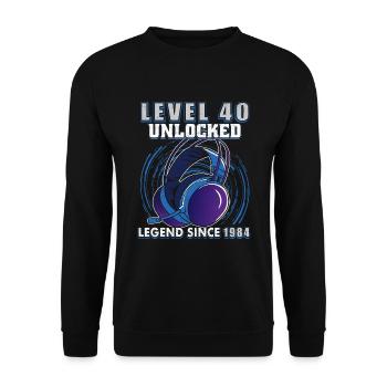 Niveau 40 débloqué Légendaire depuis 1984 - Sweat-shirt Unisexe - noir - Devant - Alina (178cm) & Michal (187cm)