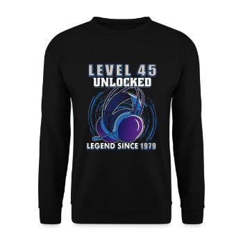 Niveau 45 débloqué Légendaire depuis 1979 - Sweat-shirt Unisexe - noir - Devant - Alina (178cm) & Michal (187cm)