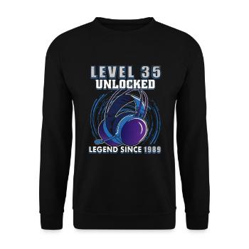 Level 35 Unlocked Legendary since 1989 - Unisex Sweatshirt - black - Front - Alina (178cm) & Michal (187cm)