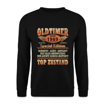 Oldtimer 1969 55. Geburtstag Geschenk Herren - Unisex Pullover - Schwarz - Vorne - Alina (178cm) & Michal (187cm)