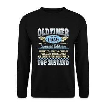 Oldtimer Baujahr 1959 65 Jahre Jubiläum - Unisex Pullover - Schwarz - Vorne - Alina (178cm) & Michal (187cm)