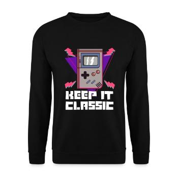 Nerd Gamer Shirt - Game Boy Oldschool Classic - Unisex Pullover - Schwarz - Vorne - Alina (178cm) & Michal (187cm)