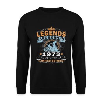 Motorrad Fahrer Geburtstag Legenden geboren 1973 - Unisex Pullover - Schwarz - Vorne - Alina (178cm) & Michal (187cm)