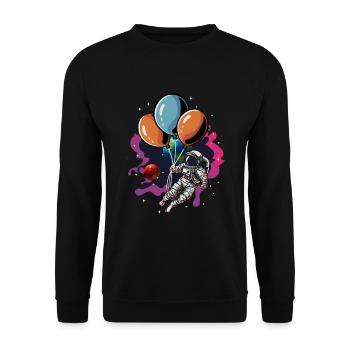 Astronaut mit Luftballons! Weltall, Fantasie - Unisex Pullover - Schwarz - Vorne - Alina (178cm) & Michal (187cm)