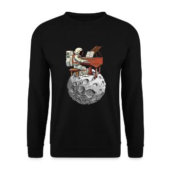 Astronaut Astronautin Klavier Flügel Mond - Unisex Pullover - Schwarz - Vorne - Alina (178cm) & Michal (187cm)