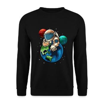 Astronaut Erde Geschenkidee - Unisex Pullover - Schwarz - Vorne - Alina (178cm) & Michal (187cm)