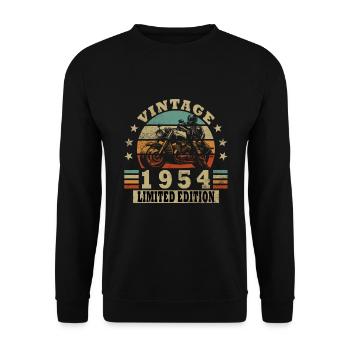 1954 Jubiläum Vintage Biker Motorrad Geschenk - Unisex Pullover - Schwarz - Vorne - Alina (178cm) & Michal (187cm)