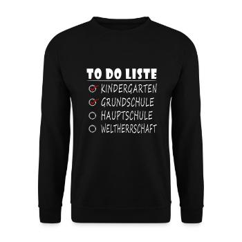 To do Liste - Abschluss Hauptschule lustig - Unisex Pullover - Schwarz - Vorne - Alina (178cm) & Michal (187cm)