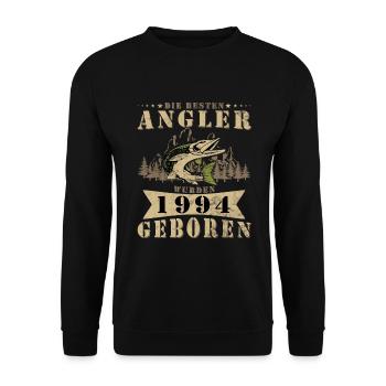 Angler 1994 Geburtstag Angeln Angelschein Geschenk - Unisex Pullover - Schwarz - Vorne - Alina (178cm) & Michal (187cm)