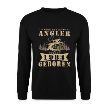 Angler 1984 Geburtstag Angeln Angelschein - Unisex Pullover - Schwarz - Vorne - Alina (178cm) & Michal (187cm)