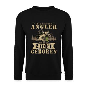 Angler 2004 Geburtstag Angeln Angelschein Geschenk - Unisex Pullover - Schwarz - Vorne - Alina (178cm) & Michal (187cm)