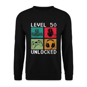 Level 50 Unlocked Gamer Zocker 50 Jahre - Unisex Pullover - Schwarz - Vorne - Alina (178cm) & Michal (187cm)