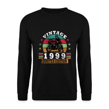 Vintage 1999 Motorrad Retro Jahrgang Geschenk - Unisex Pullover - Schwarz - Vorne - Alina (178cm) & Michal (187cm)