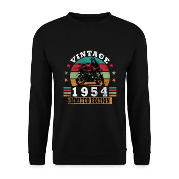 1954 Jubiläum Vintage Biker-Motorrad Jahrgang 1954 - Unisex Pullover - Schwarz - Vorne - Alina (178cm) & Michal (187cm)