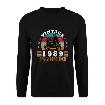 1989 Geburtstag Vintage Biker Motorrad Geschenk - Unisex Pullover - Schwarz - Vorne - Alina (178cm) & Michal (187cm)