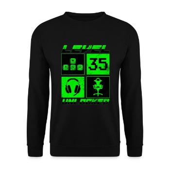 Level 35 Unlocked 35 Geburtstag - Unisex Pullover - Schwarz - Vorne - Alina (178cm) & Michal (187cm)