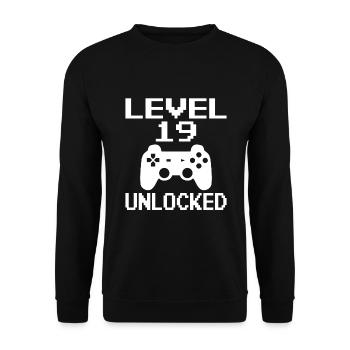 19th Birthday Gamer Gamer Level 19 Unlocked - Unisex Sweatshirt - black - Front - Alina (178cm) & Michal (187cm)