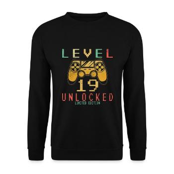 19th Birthday Level 19 unlocked - Unisex Sweatshirt - black - Front - Alina (178cm) & Michal (187cm)
