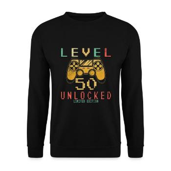 50th Birthday Level 50 Unlocked 50 Years Gamer - Unisex Sweatshirt - black - Front - Alina (178cm) & Michal (187cm)