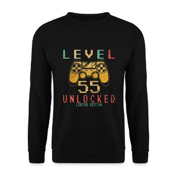 LEVEL 55 UNLOCKED 55 Birthday Gamer Controller - Unisex Sweatshirt - black - Front - Alina (178cm) & Michal (187cm)