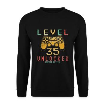 35 Geburtstag Gamer Level 35 unlocked - Unisex Pullover - Schwarz - Vorne - Alina (178cm) & Michal (187cm)