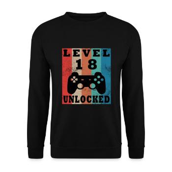 18th Birthday Gamer Gamer Level 18 Unlocked - Unisex Sweatshirt - black - Front - Alina (178cm) & Michal (187cm)