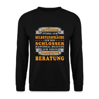 Schlosser witziger Spruch für die Arbeit Beruf - Unisex Pullover - Schwarz - Vorne - Alina (178cm) & Michal (187cm)