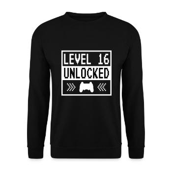 16. Geburtstag 16 Jahre Level 16 Unlocked Vintage - Unisex Pullover - Schwarz - Vorne - Alina (178cm) & Michal (187cm)
