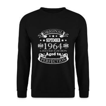Septembre 1964 Cadeau d’anniversaire Septembre 1964 - Sweat-shirt Unisexe - noir - Devant - Alina (178cm) & Michal (187cm)