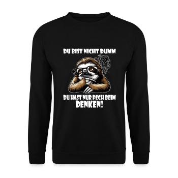 Faultier nicht dumm - Pech beim Denken - Unisex Pullover - Schwarz - Vorne - Alina (178cm) & Michal (187cm)
