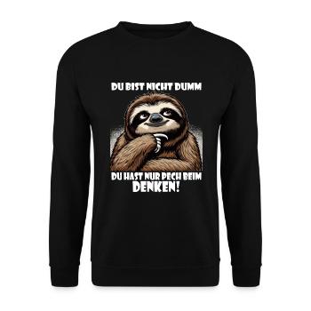 Faultier nicht dumm - Pech beim Denken - Unisex Pullover - Schwarz - Vorne - Alina (178cm) & Michal (187cm)