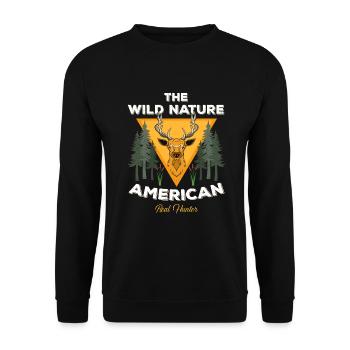 USA Flagge HirschJagd Emblem amerikanischen Jäger - Unisex Pullover - Schwarz - Vorne - Alina (178cm) & Michal (187cm)