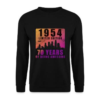 70. Geburtstag Jahrgang 1954 70 Jahre - Unisex Pullover - Schwarz - Vorne - Alina (178cm) & Michal (187cm)