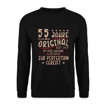 55. Geburtstag 55 Jahre - Unisex Pullover - Schwarz - Vorne - Alina (178cm) & Michal (187cm)