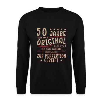 50 Geburtstag - Unisex Pullover - Schwarz - Vorne - Alina (178cm) & Michal (187cm)