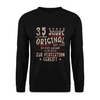 35. Geburtstag - Unisex Pullover - Schwarz - Vorne - Alina (178cm) & Michal (187cm)