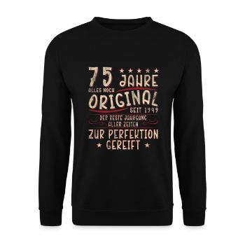 75. Geburtstag - Unisex Pullover - Schwarz - Vorne - Alina (178cm) & Michal (187cm)