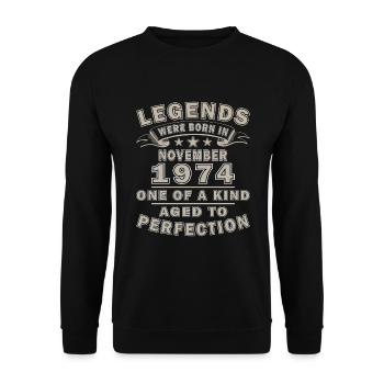 Geburtstag November 1974 Geschenk November 1974 - Unisex Pullover - Schwarz - Vorne - Alina (178cm) & Michal (187cm)