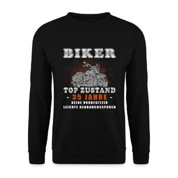 Biker 35 Jahre Motorradfahrer Geburtstag Motorrad - Unisex Pullover - Schwarz - Vorne - Alina (178cm) & Michal (187cm)