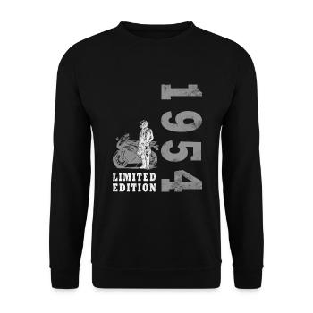 1954 Vintage Moto Motard Anniversaire Né 195 - Sweat-shirt Unisexe - noir - Devant - Alina (178cm) & Michal (187cm)